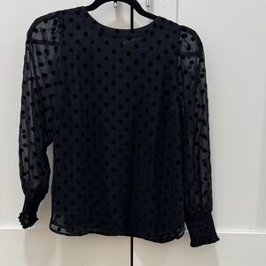 LOFT Black Sheer Polka Dot Blouse